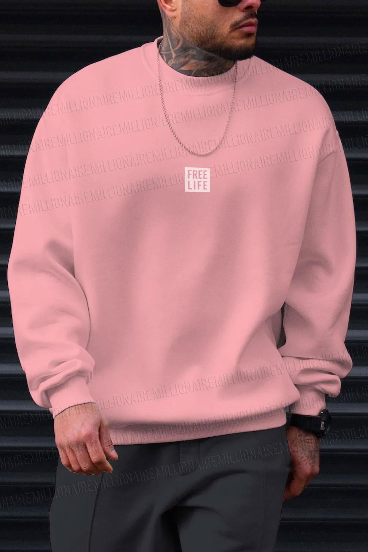 Free Life Baskılı Kalın Soft 3 İplik içi Şardonlu 0 Sıfır Yaka Oversize Salaş Sweatshirt