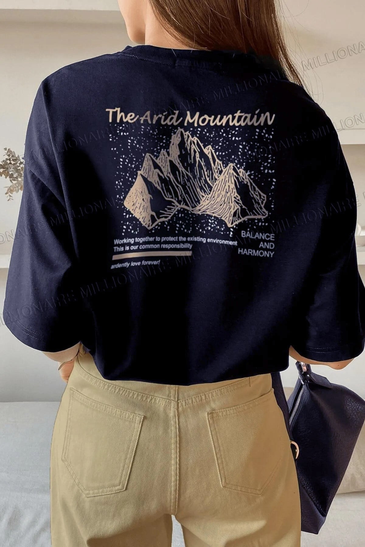 Kadın Arid Mountain Lacivert Oversize Salas T-Shirt