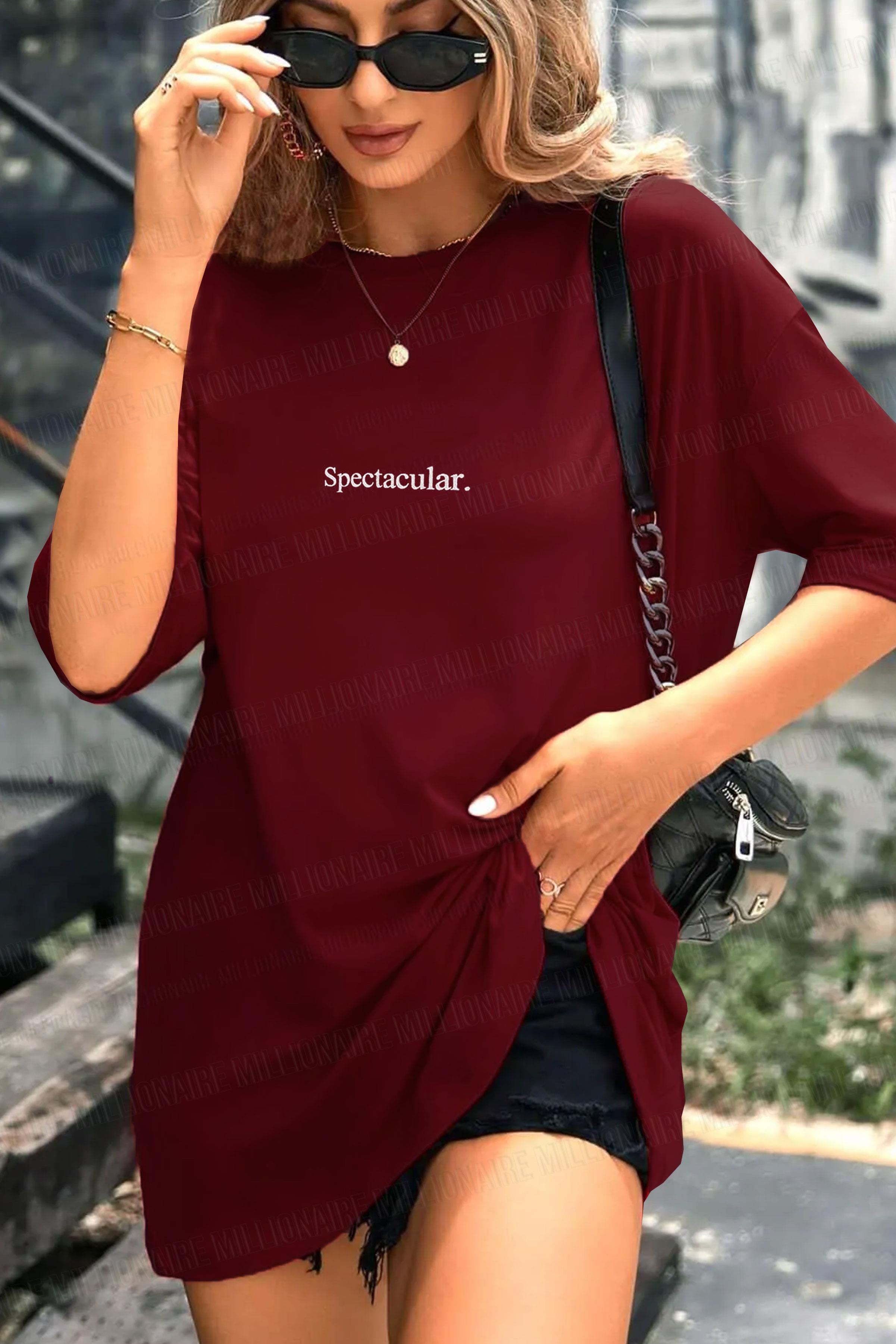 Kadın Bordo Spectacular Oversize Salas T-Shirt