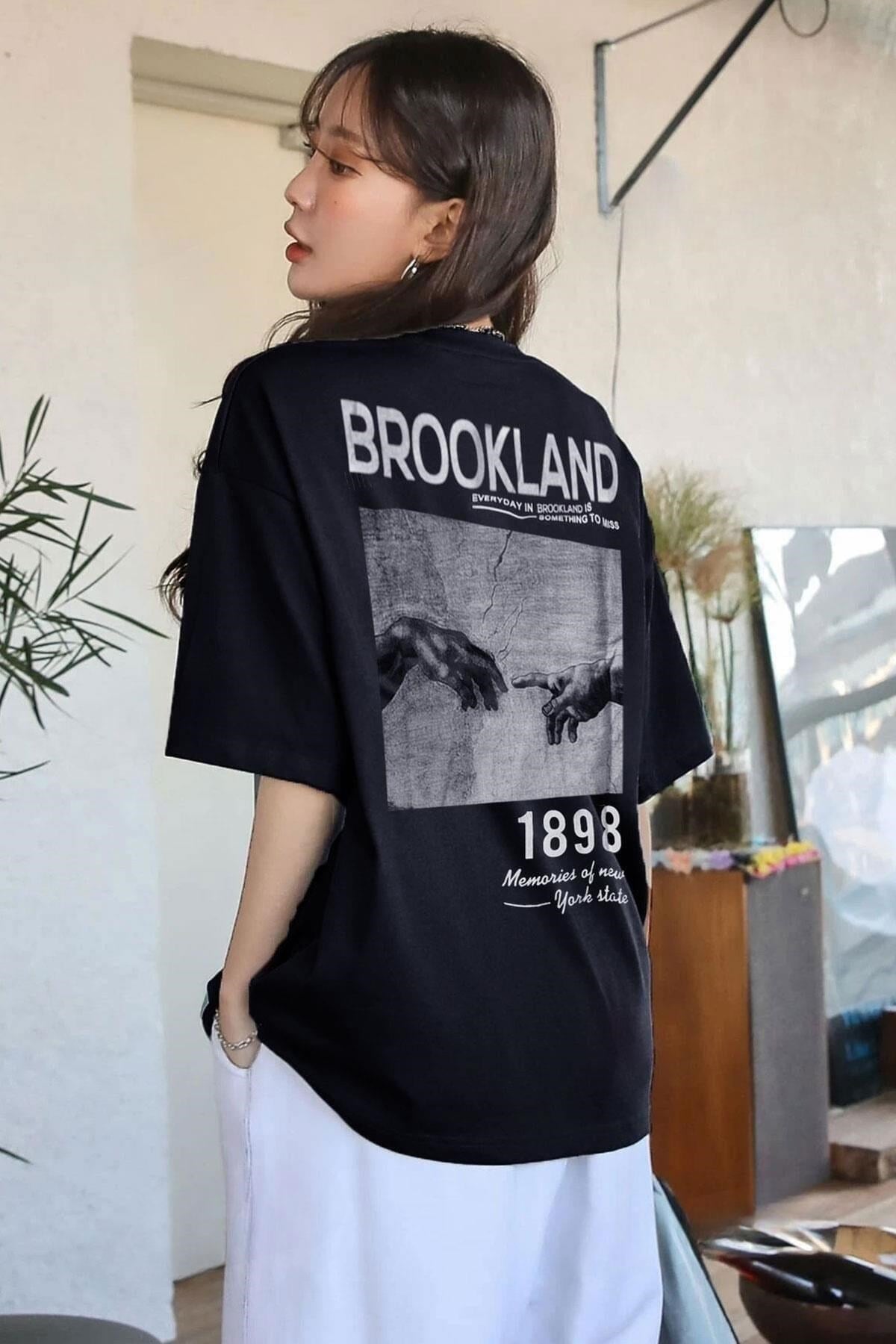 Kadın Lacivert 1898 Baskılı Oversize Salas Boyfriend T-Shirt