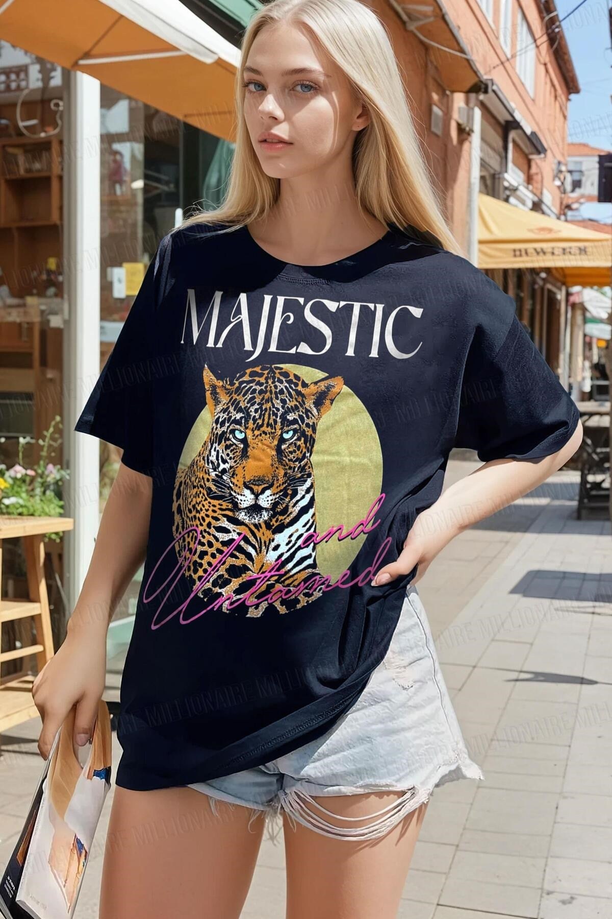 Kadın Lacivert Majestic Oversize Fit Bol Geniş Kalıp Salaş Kesim T-shirt