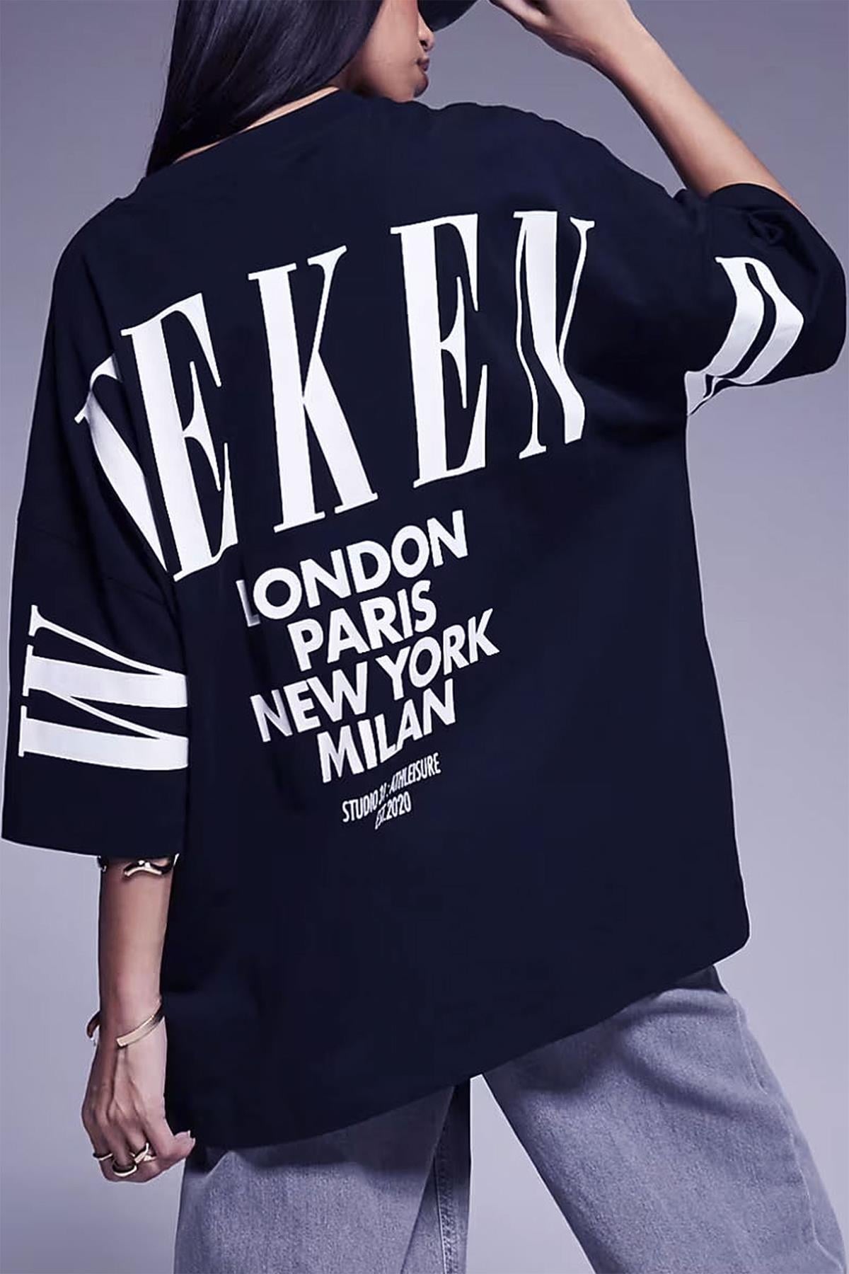 Kadın Lacivert Weekend Oversize Fit Bol Geniş Kalıp Salaş Kesim T-shirt