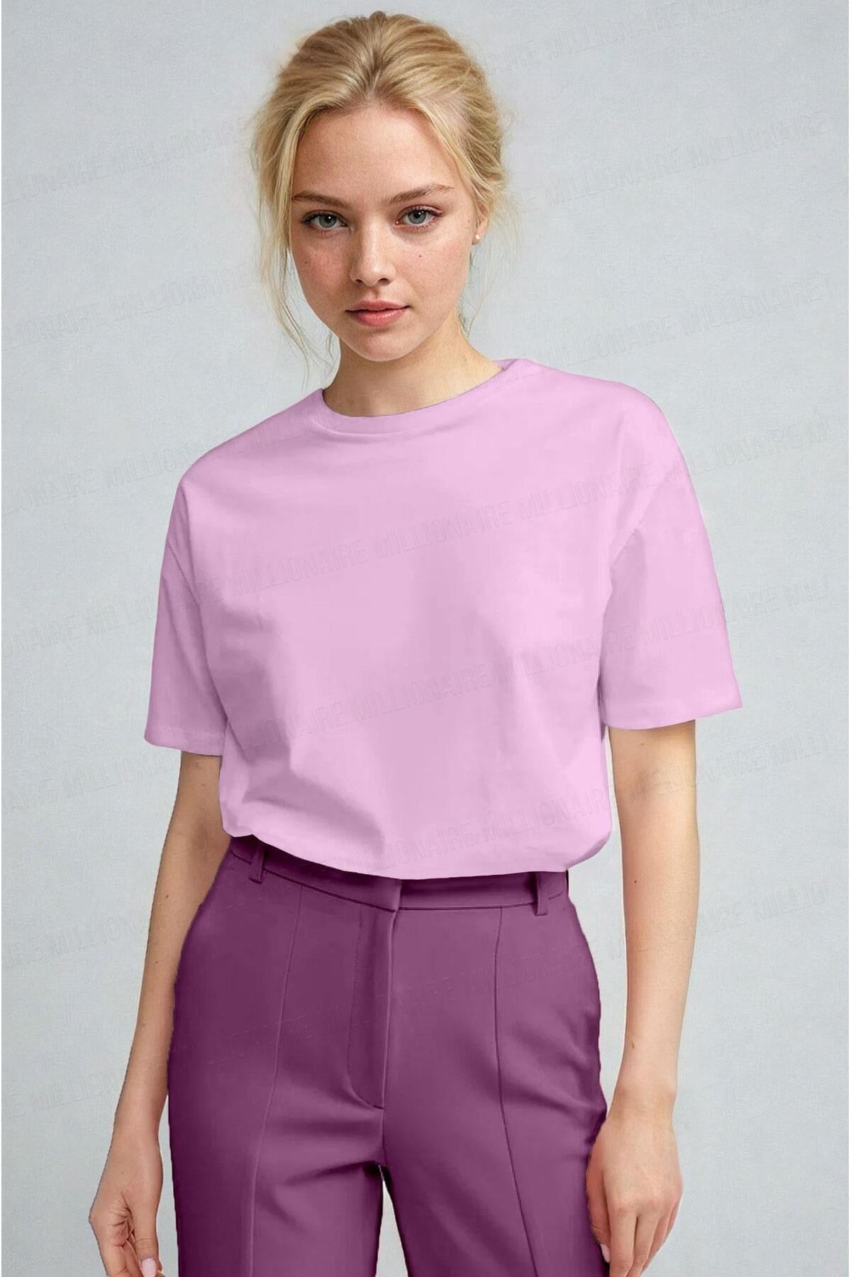 Kadın Pembe Nefes Alan Bisiklet Yaka Regular Fit Normal Kesim Baskisiz Basic T-Shirt