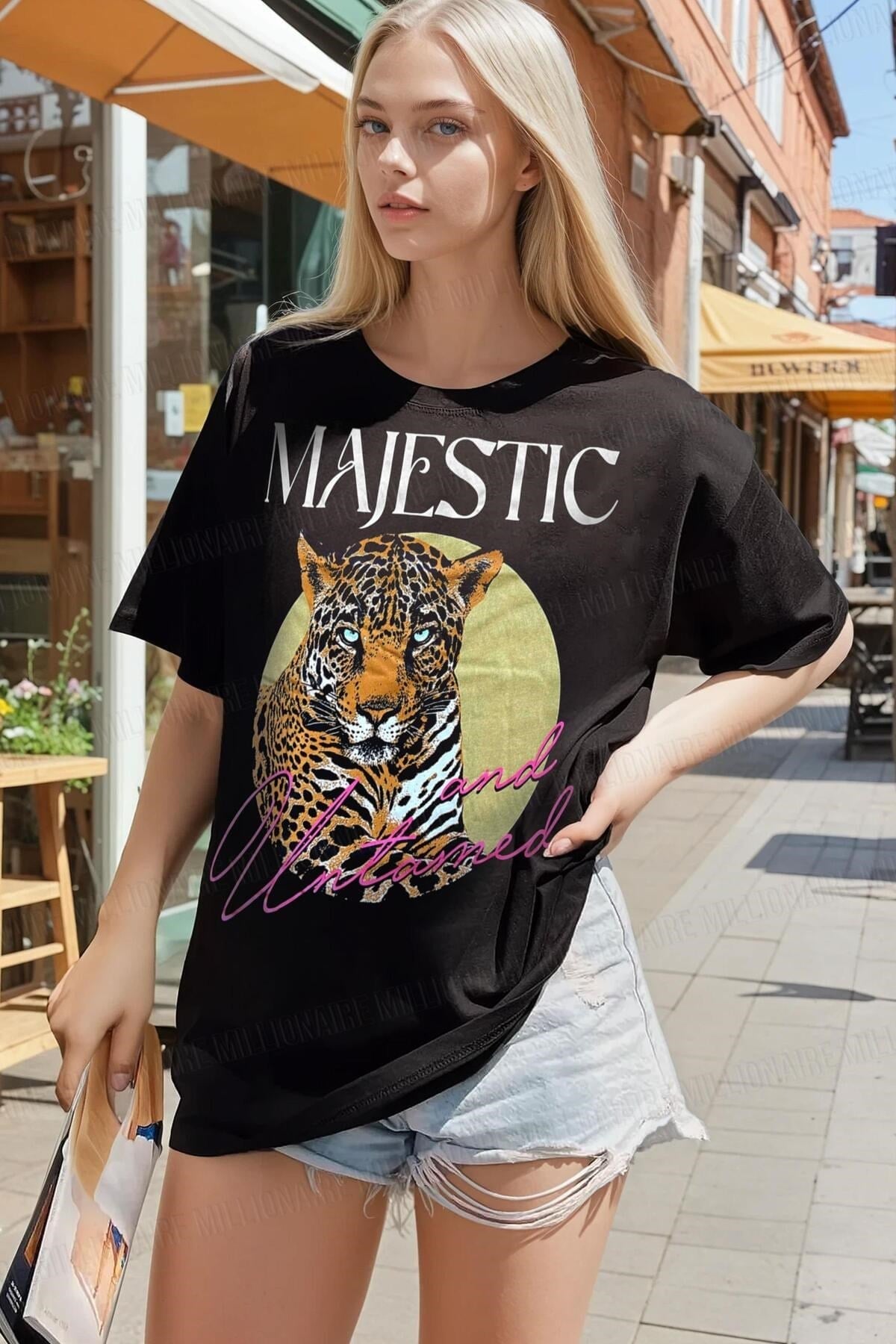 Kadın Siyah Majestic Oversize Fit Bol Geniş Kalıp Salaş Kesim T-shirt