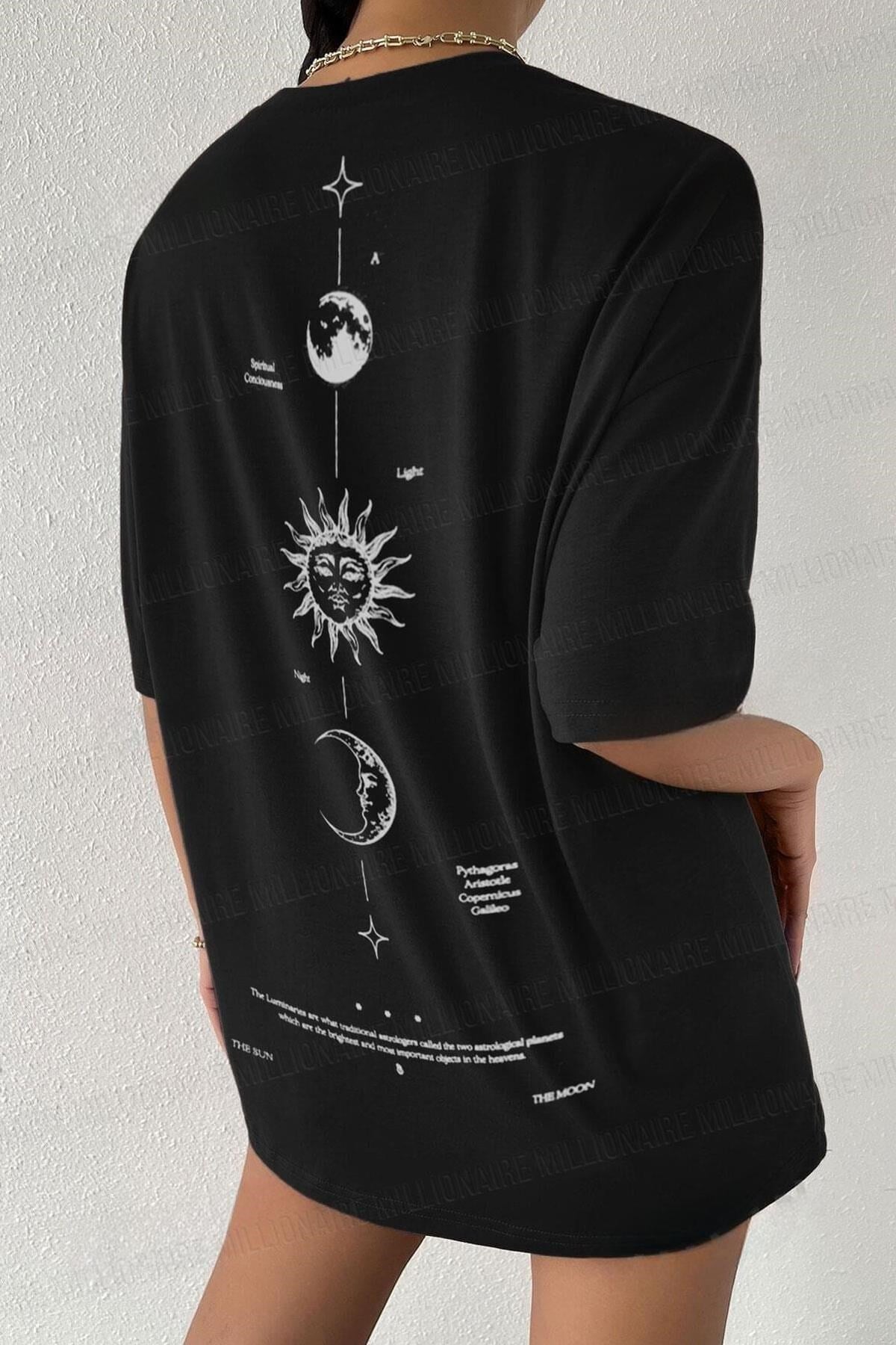 Kadın The Moon Siyah Bisiklet Yaka Oversize Salas T-Shirt