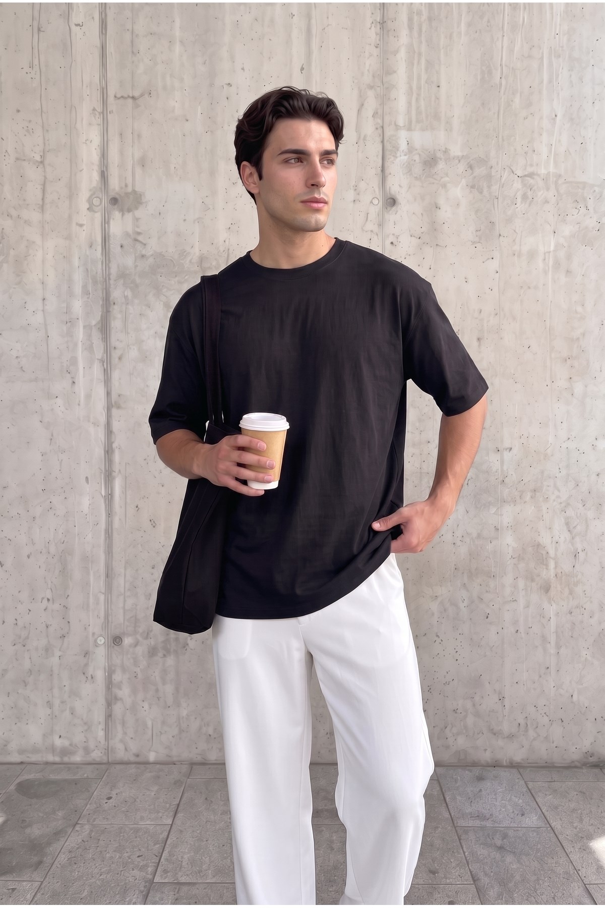 Premium Kalite Siyah Renkli Kalın İki İplik Compact Penye Kumaş Tam Oversize T-Shirt
