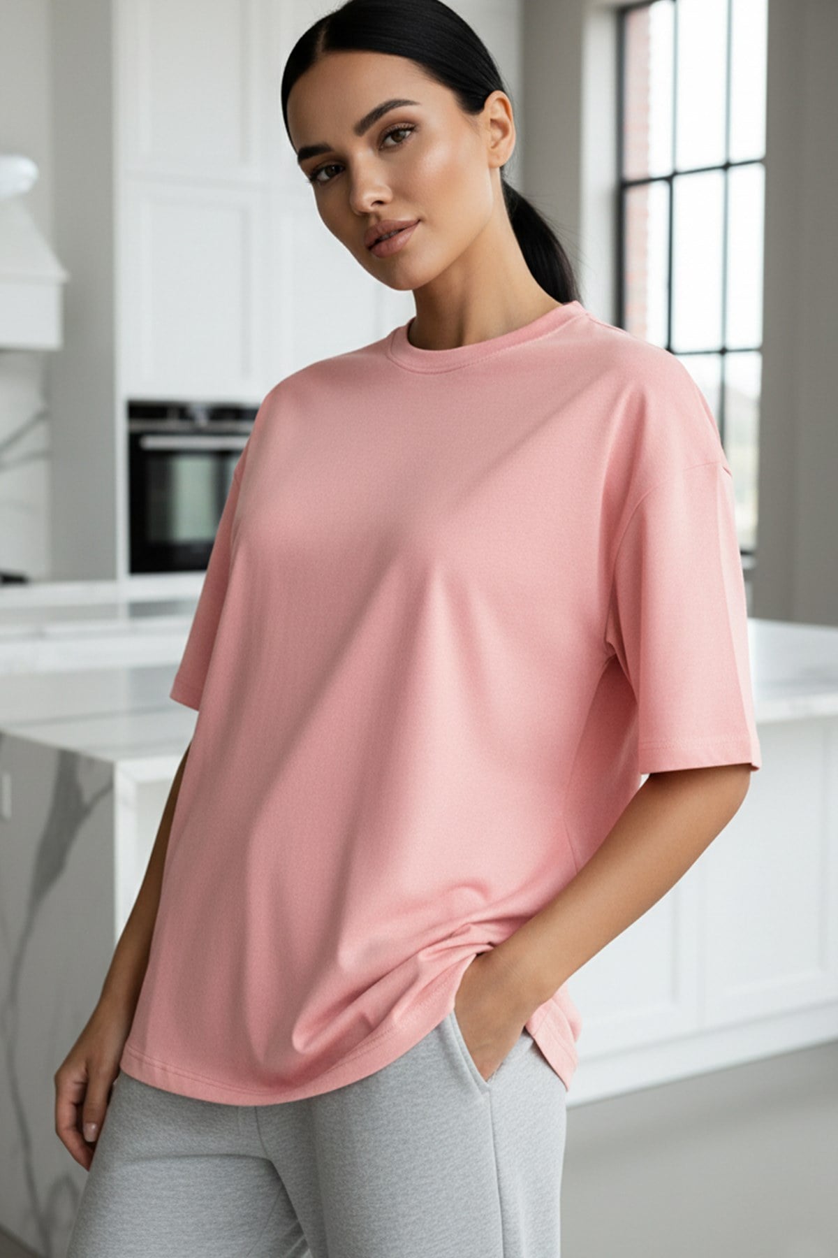 Somon Basic Düz Baskısız Oversize Salas Boyfriend Kadın T-Shirt