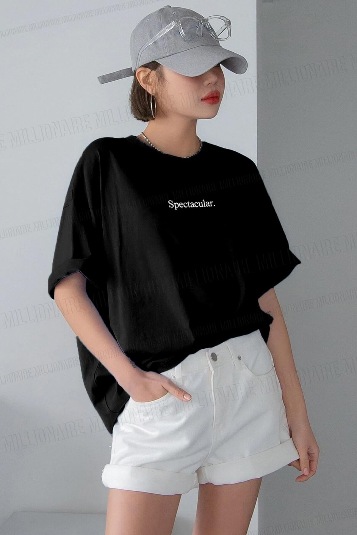 Spectacular Siyah Oversize Salas Boyfriend Kadın T-Shirt