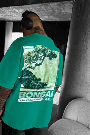 Erkek Bntn Yeşil Bonsai Oversize Fit Bol Geniş Kalıp Salaş Kesim T-shirt
