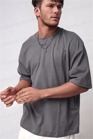 Erkek Gri Black Jack Oversize Fit Bol Geniş Kalıp Salaş Kesim T-shirt