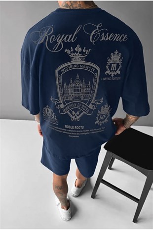 Erkek Lacivert Royal Oversize Fit Bol Geniş Kalıp Salaş Kesim T-shirt