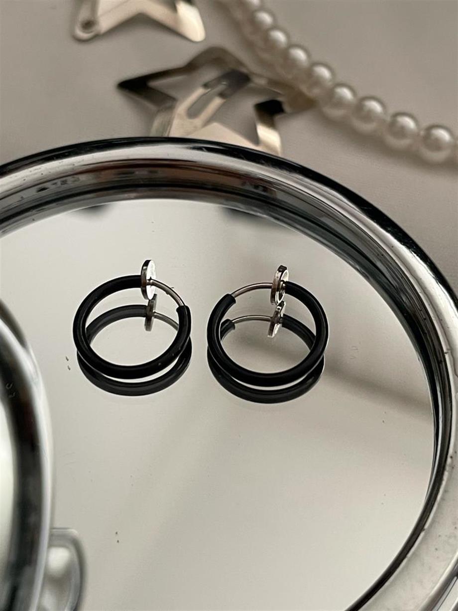 2li Siyah Sıkıştırmalı Küpe Fake Piercing