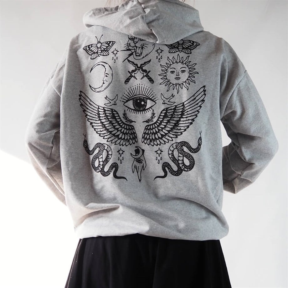 Always Bored  Mystical Gothic Sırt Baskılı Sweatshirt