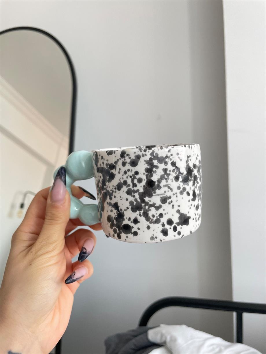 Bubble Mavi Kulplu Seramik Kupa