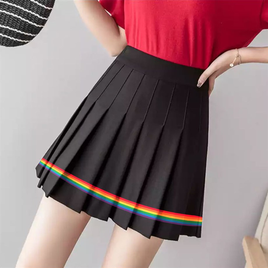 Gökkuşağı Şerit Detaylı Siyah Etek