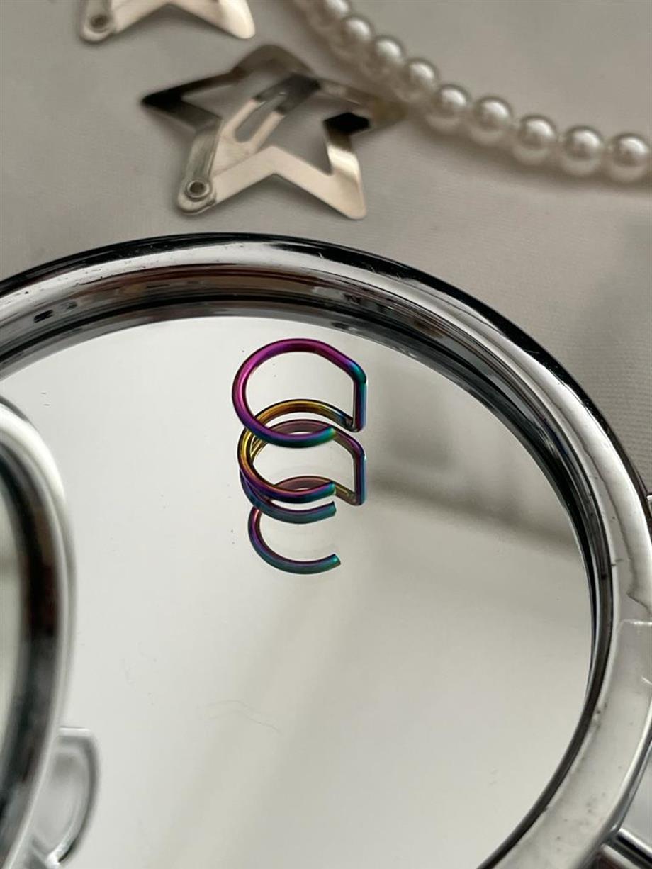 Hologram 2li Halka Sıkıştırmalı Küpe Fake Piercing