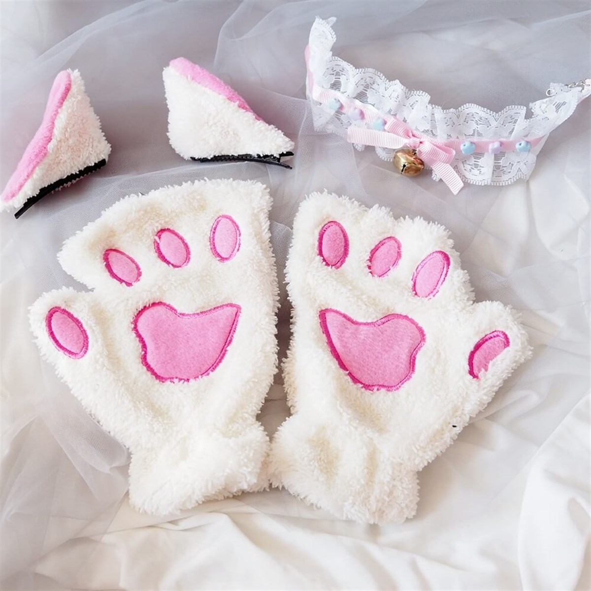 Kedi Cosplay Set Beyaz Pati