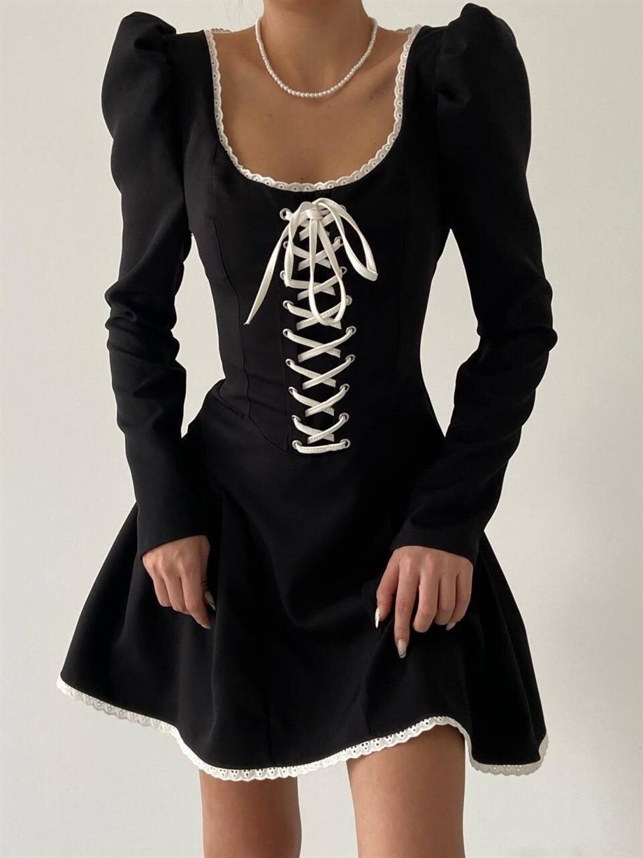Lolita İp Detaylı Mini Elbise