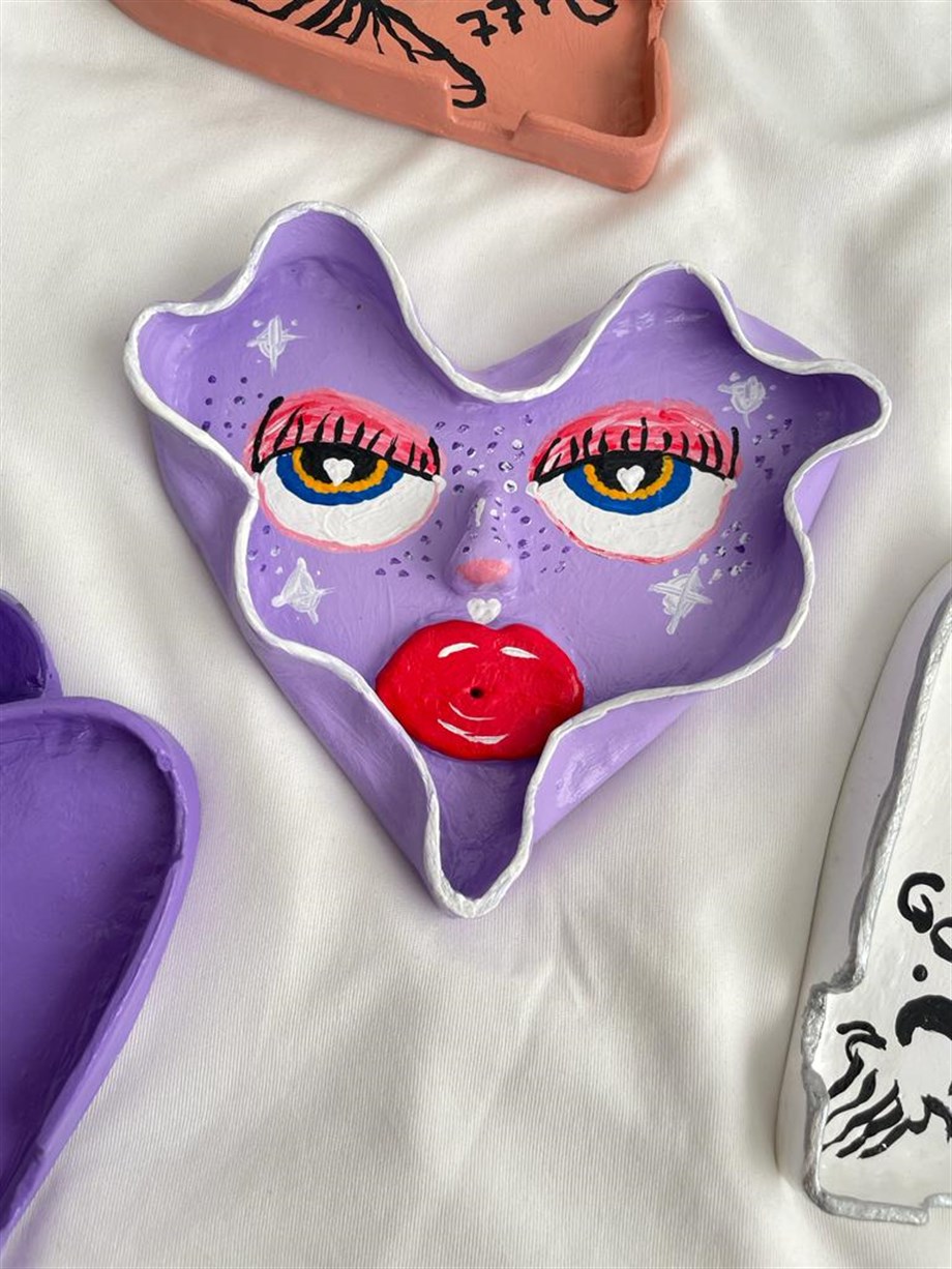 Meku Up Purple Heart Devil Küllük - Takı Tabağı I Handmade