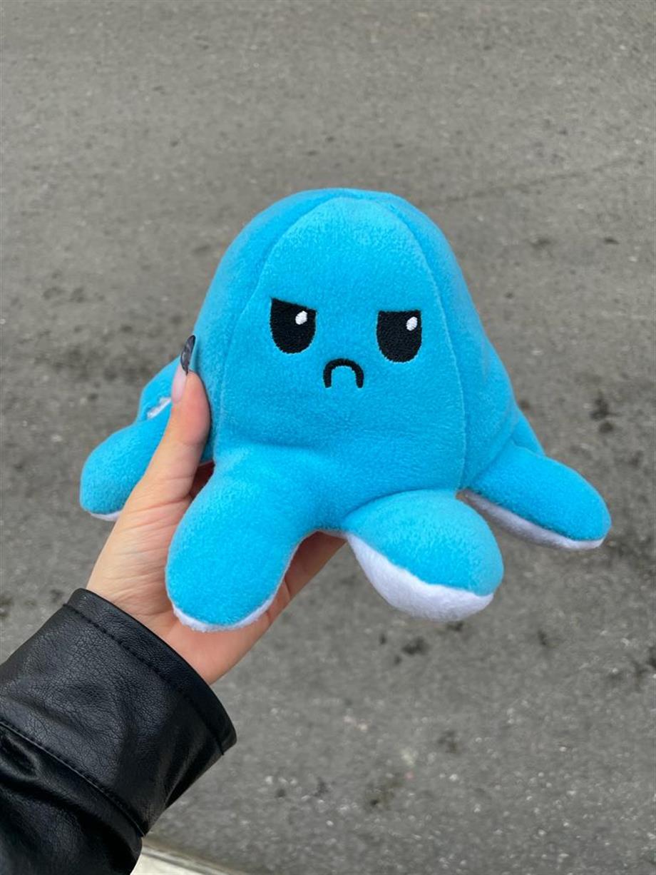 Mood Değiştiren Peluş Ahtapot Yastık- Mavi Beyaz