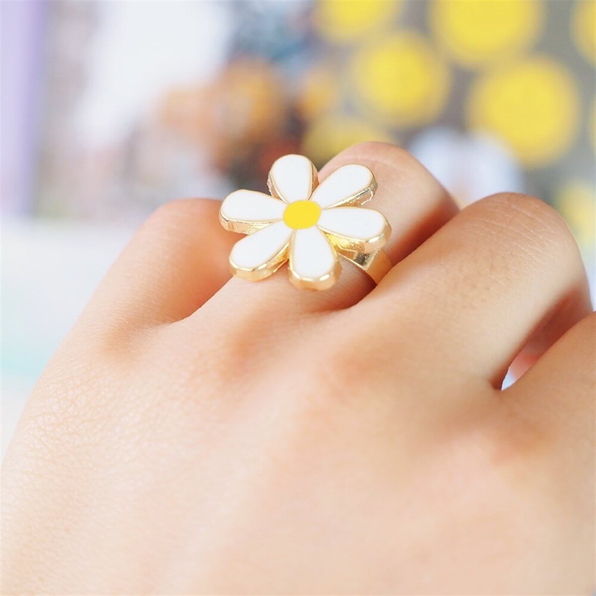 Papatya Figürlü Ayarlanabilir Yüzük Gold