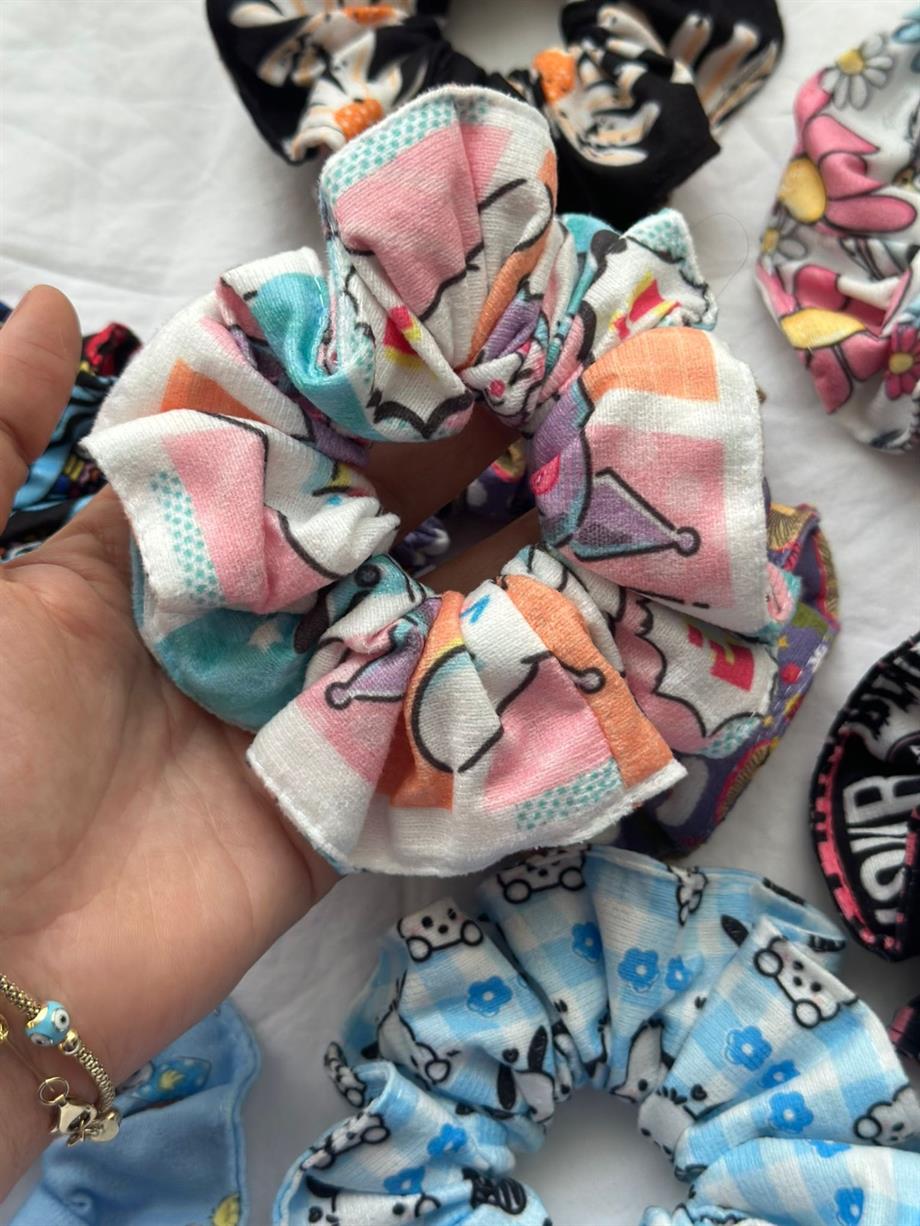 Pastel Kawaii Desenli Scrunchie Lastik Toka