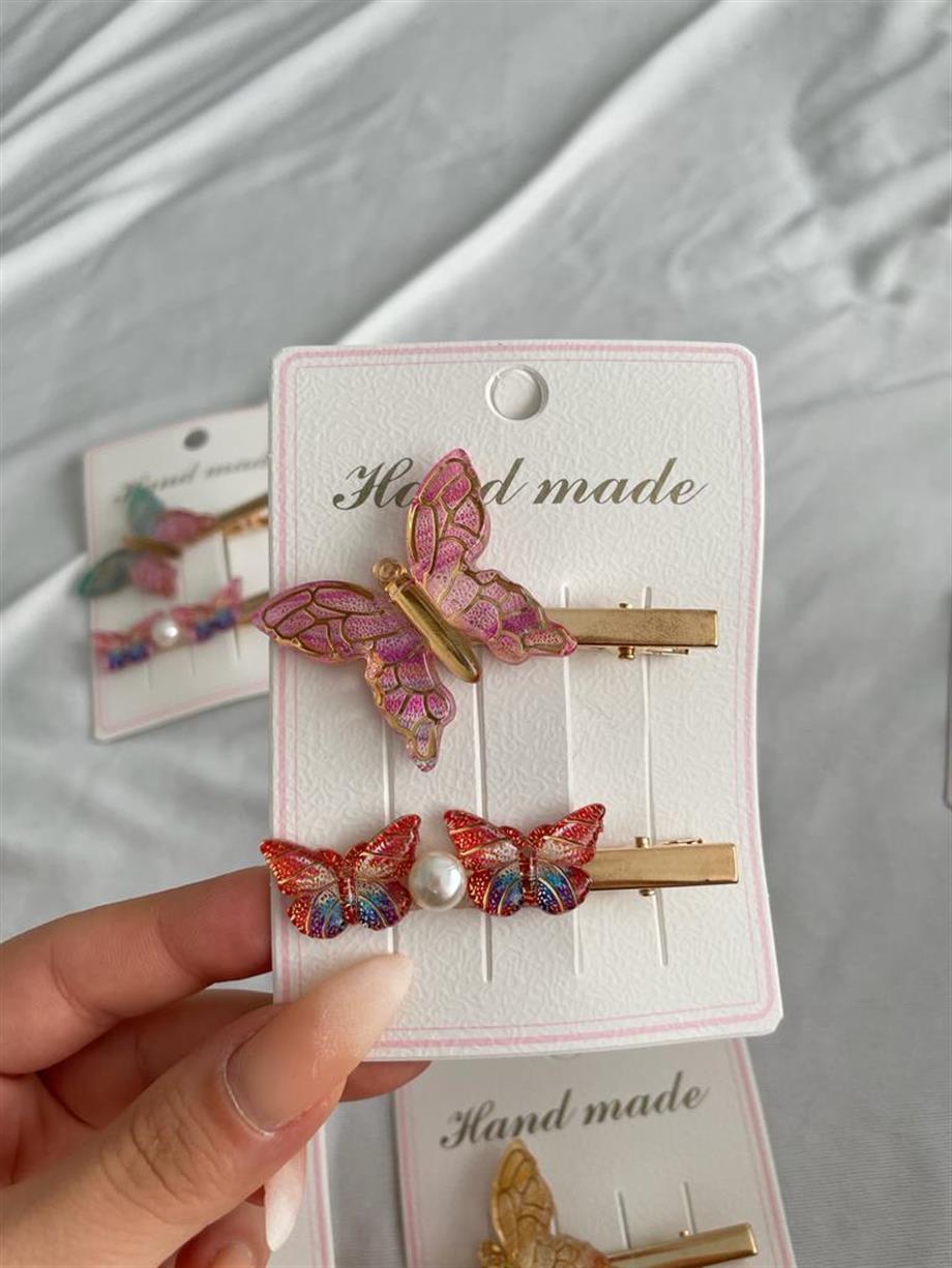 Pembe 2li Kelebek Pens Toka