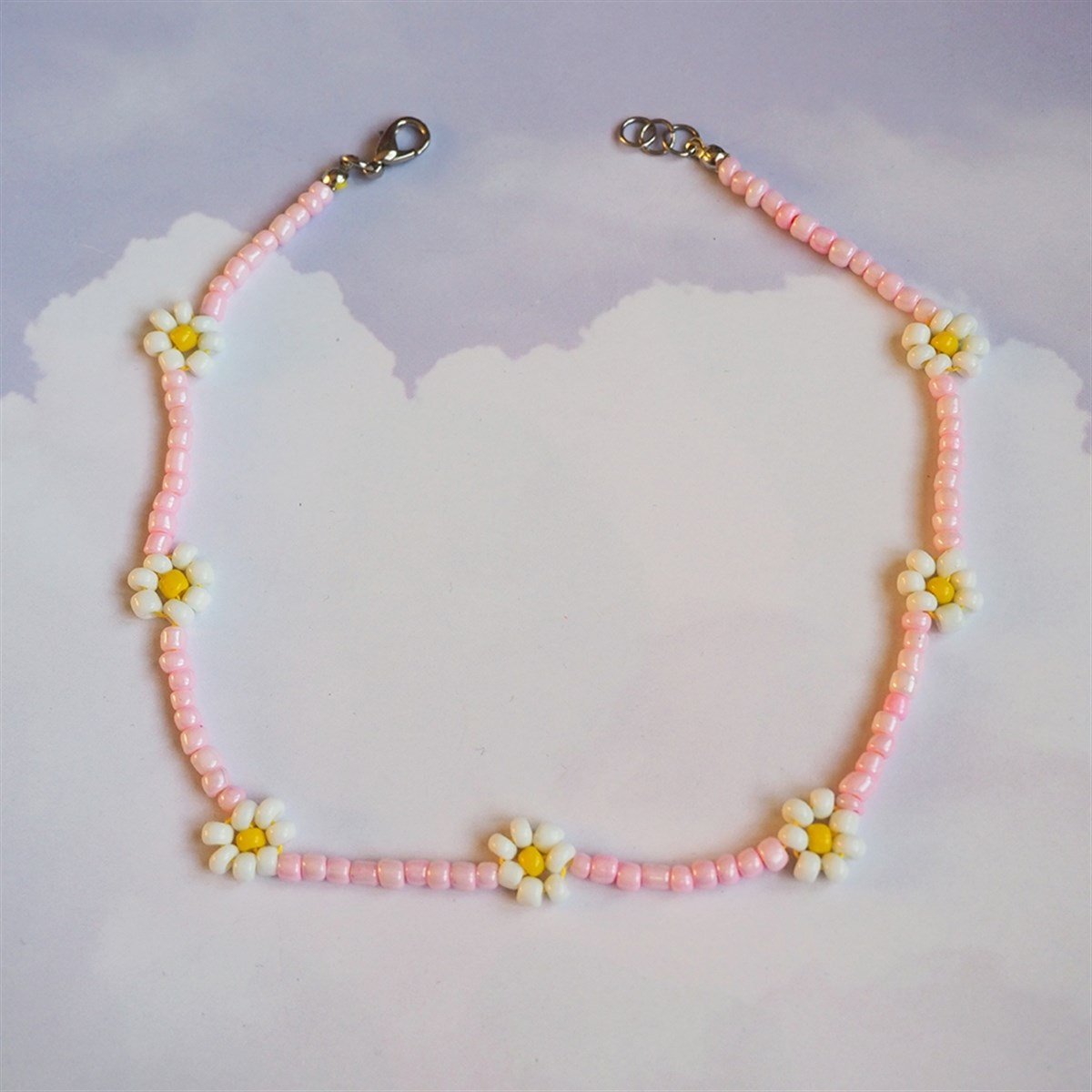 Pembe Papatya Kolye I Handmade