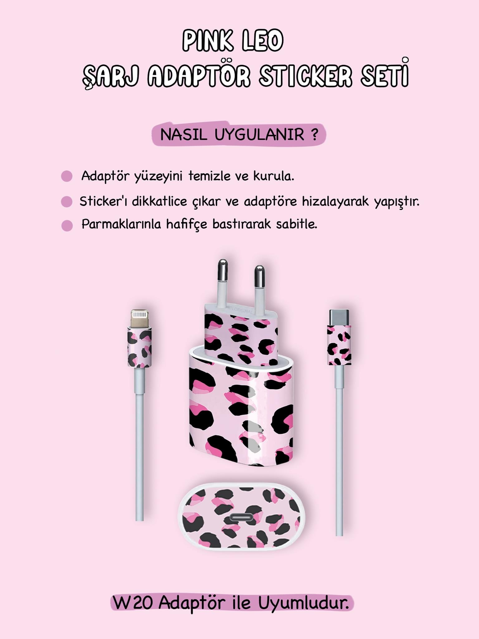 Pink Leo Şarj Adaptör Sticker Seti