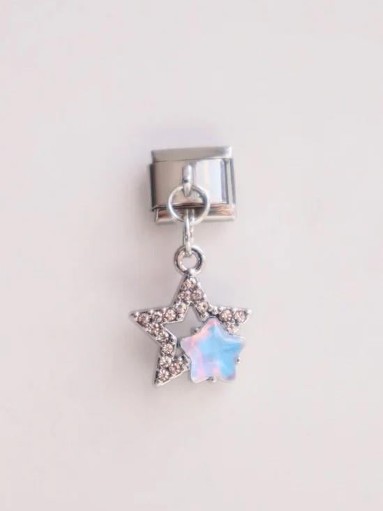 Sallantılı Mavi Taşlı İkili Yıldız İtalyan Charm