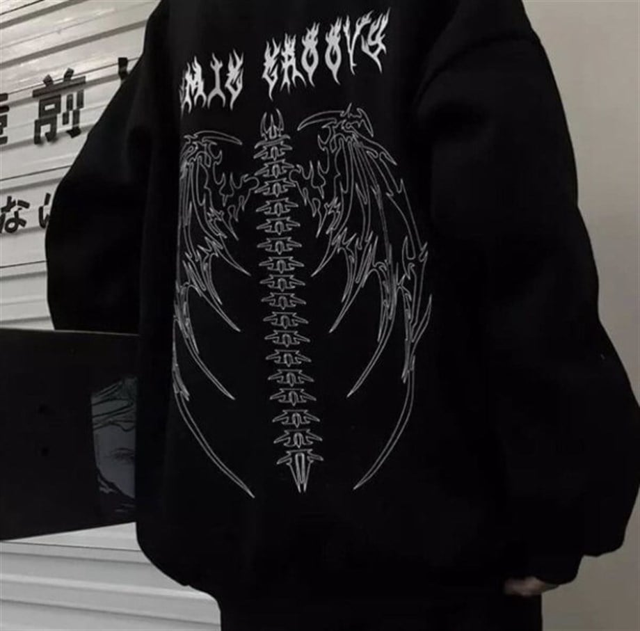 Siyah Tribal Gothic Wings (Unisex) Kapşonlu Sweatshirt