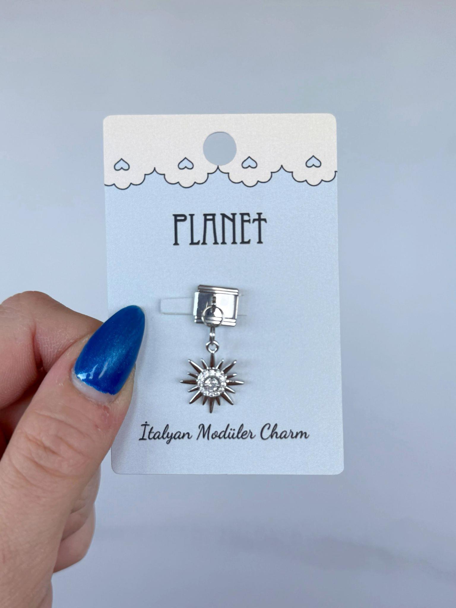 Taşlı Güneş Sallantılı Kartlı İtalyan Charm