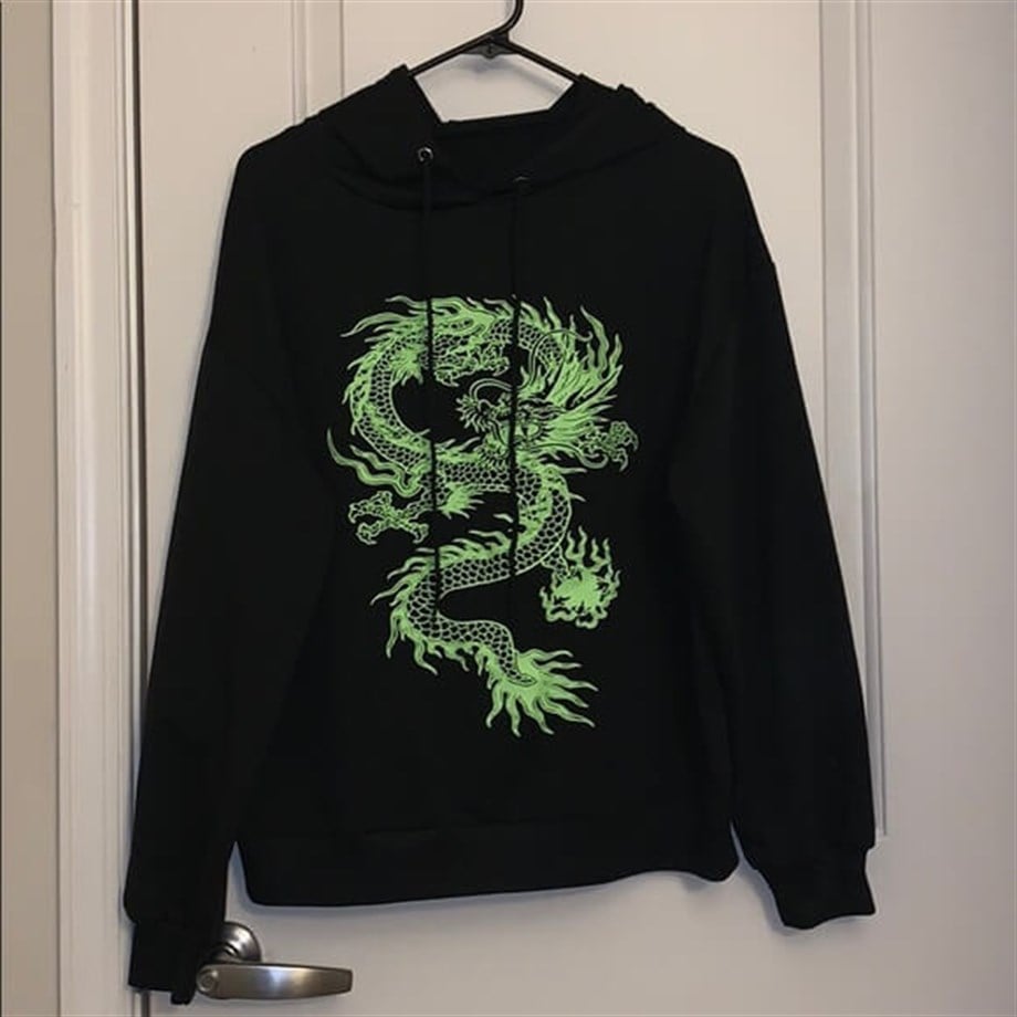 Yeşil Dragon Kapşonlu Sweatshirt Unisex