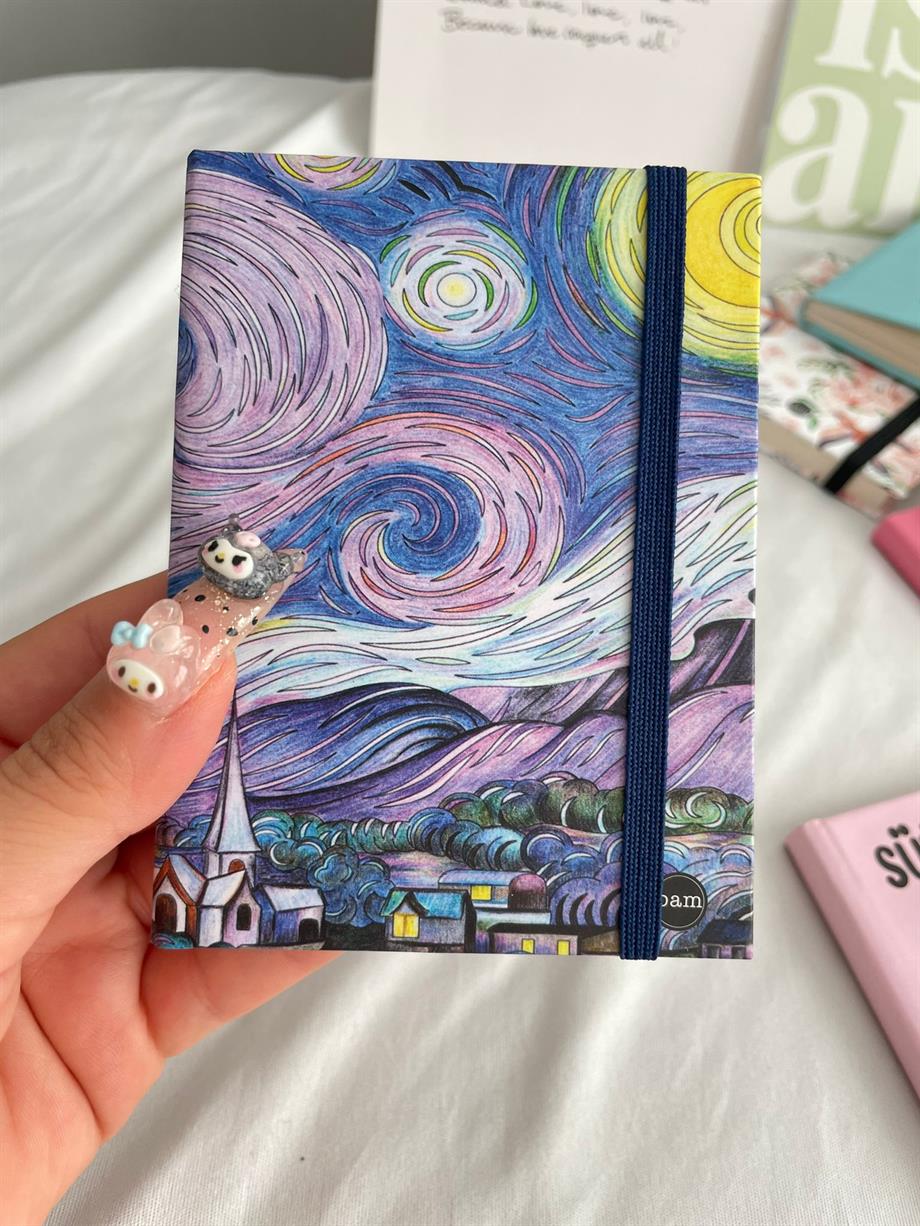 Yıldızlı Gece Sert Kapaklı Lastikli Mini Defter