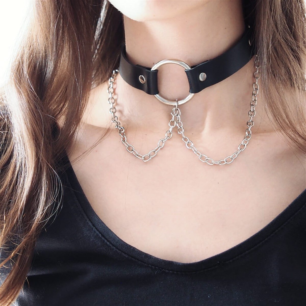 Zincirli Halka Boyun ve Bacak Choker Lastikli