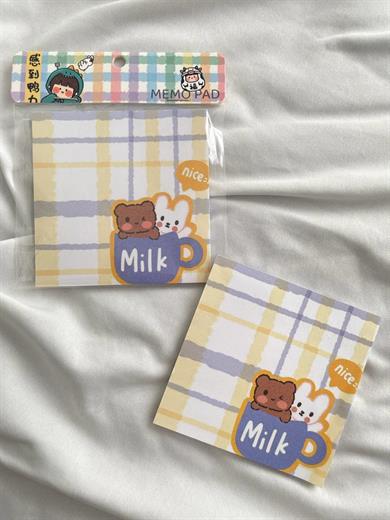 Cute Milk Memo Pad Kare Not Defteri