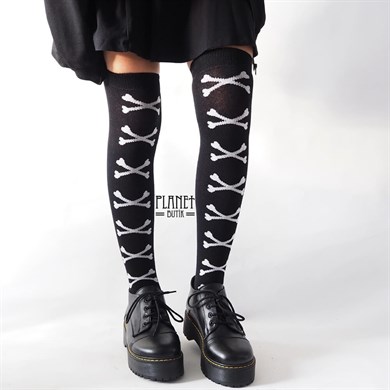 Gothic Kemikler Diz Üstü Çorap