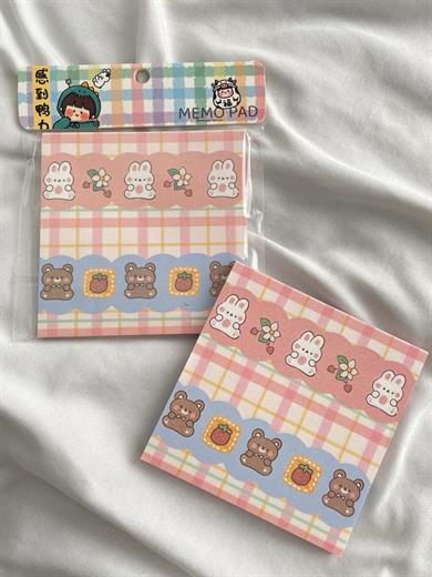 Tavşan ve Ayıcık Kareli Memo Pad Kare Not Defteri