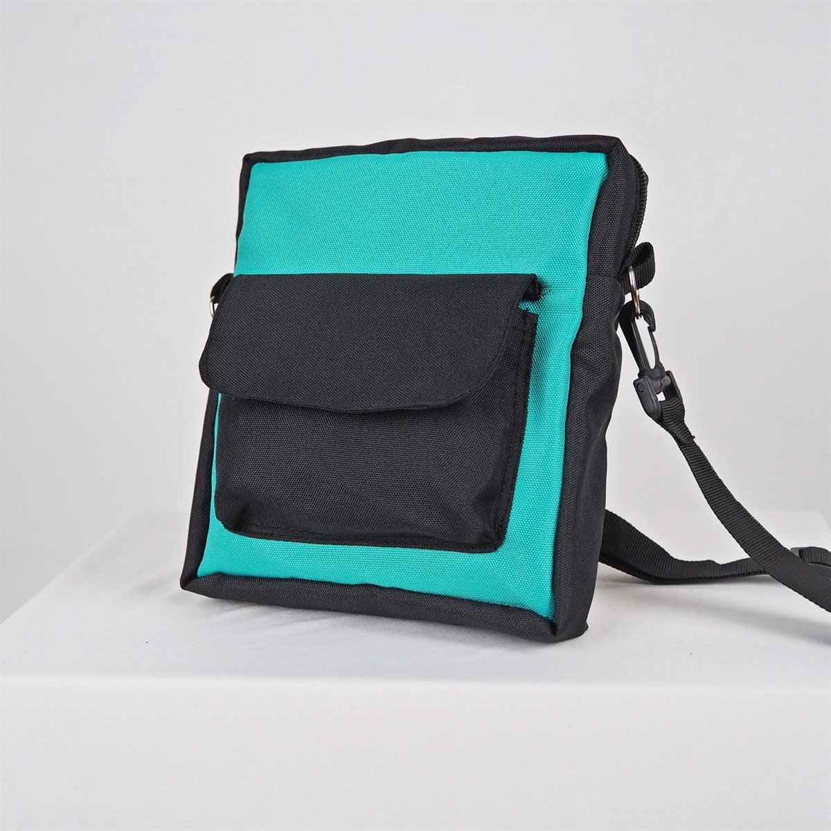 2 Renk Crossbody Çanta / Siyah - Turkuaz  Cırtlı