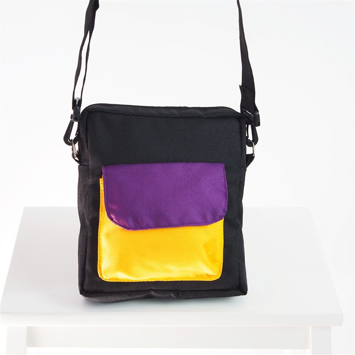 3 Renk Crossbody - Siyah / Cırtlı