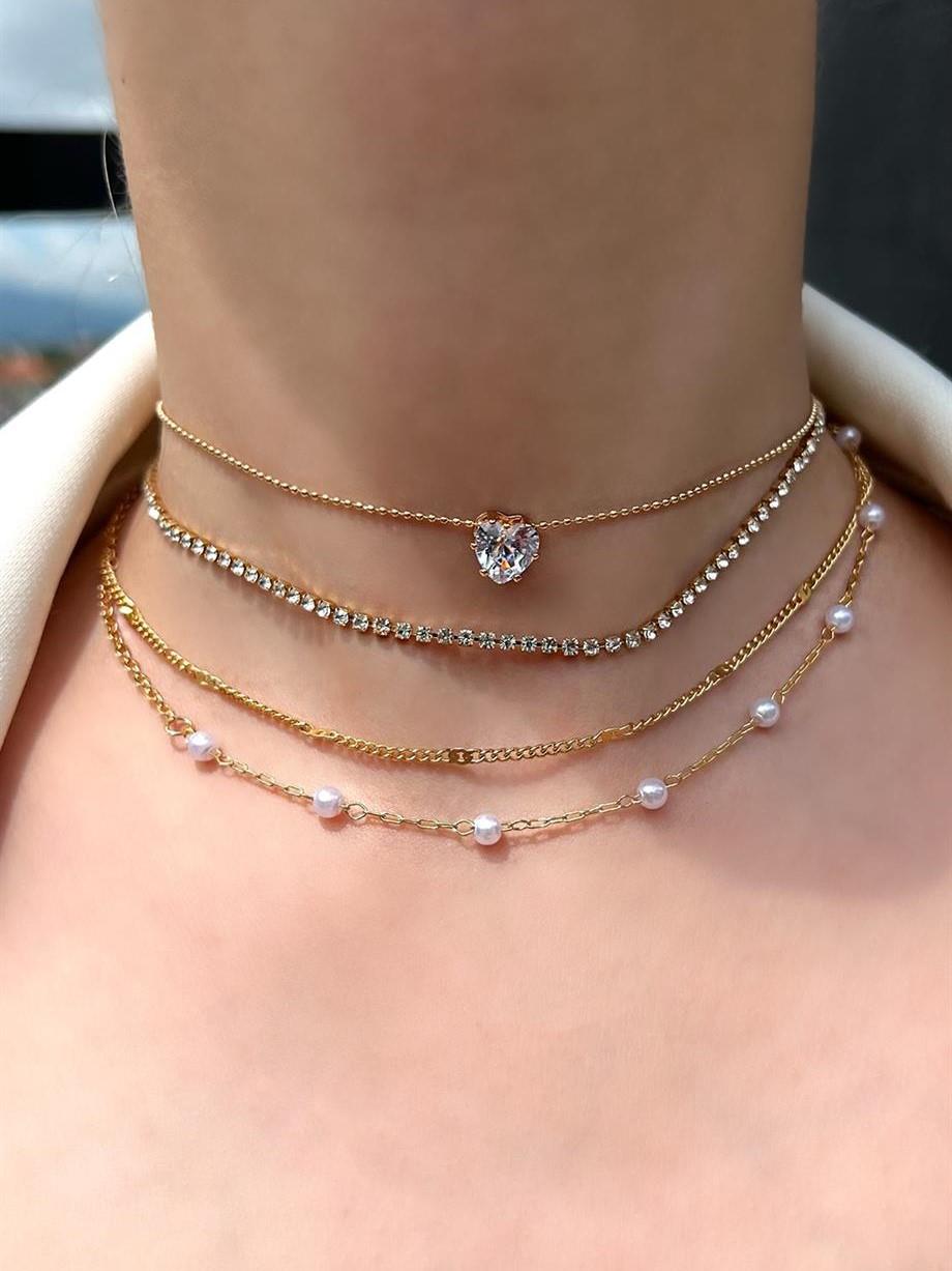 4lü Gold Choker Kolye Set