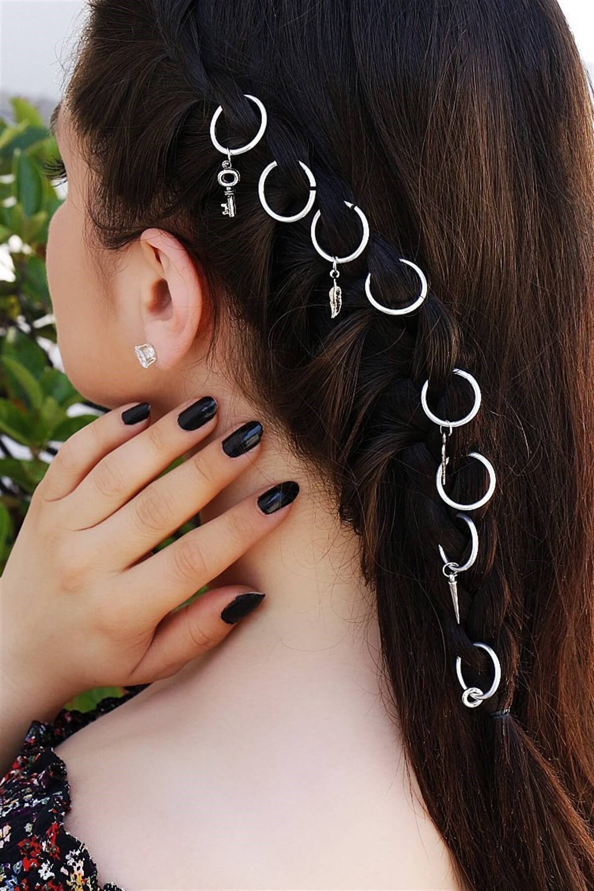 8'li Saç Küpesi Gümüş Renk