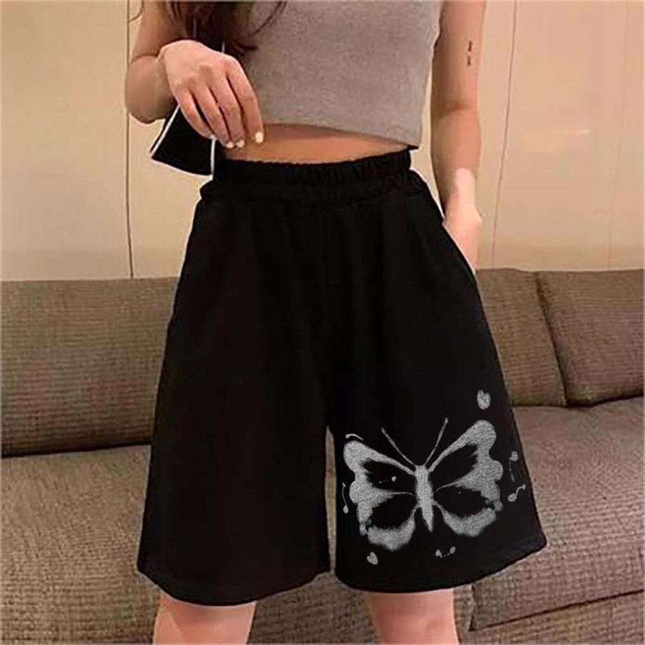 Aesthetic Butterfly Siyah Penye Unisex Şort