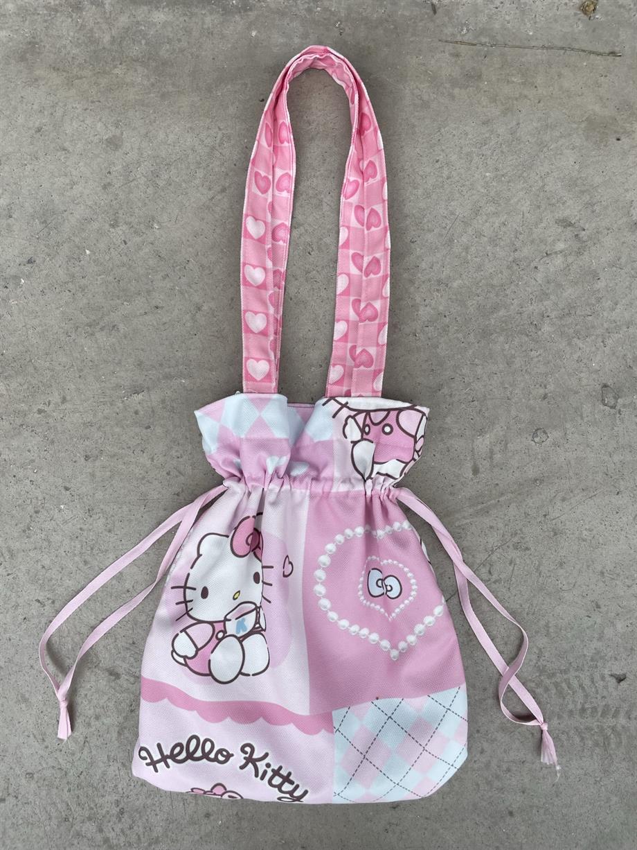 Aesthetic Cat Kawaii Büzgülü Bez Çanta