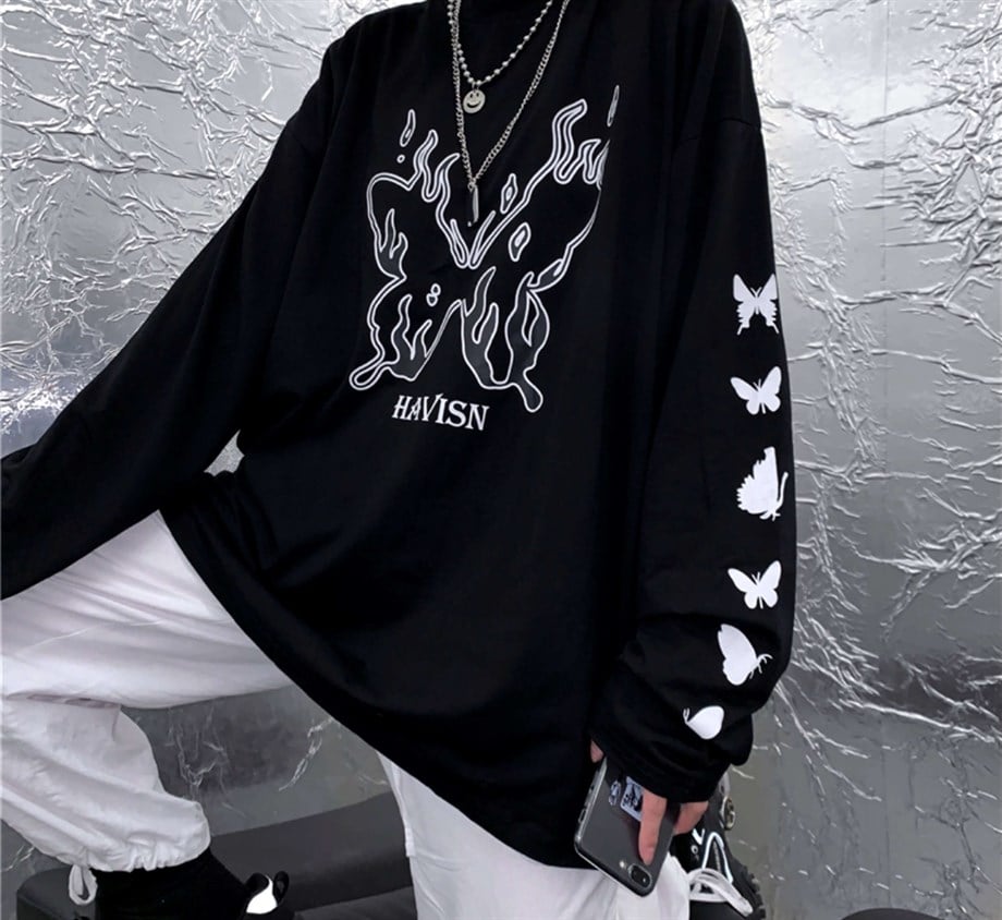 Aesthetic Kelebek Siyah Unisex Kapşonlu Sweatshirt