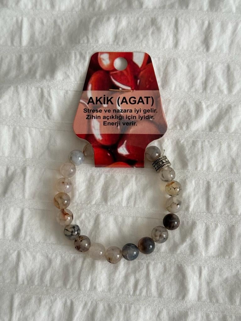 Akik Beyaz Doğaltaş Bileklik 8mm