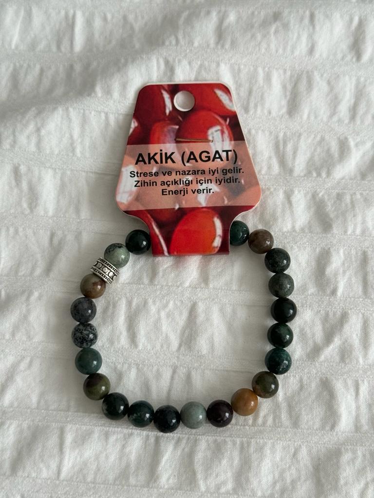 Akik Haki Doğaltaş Bileklik 8mm