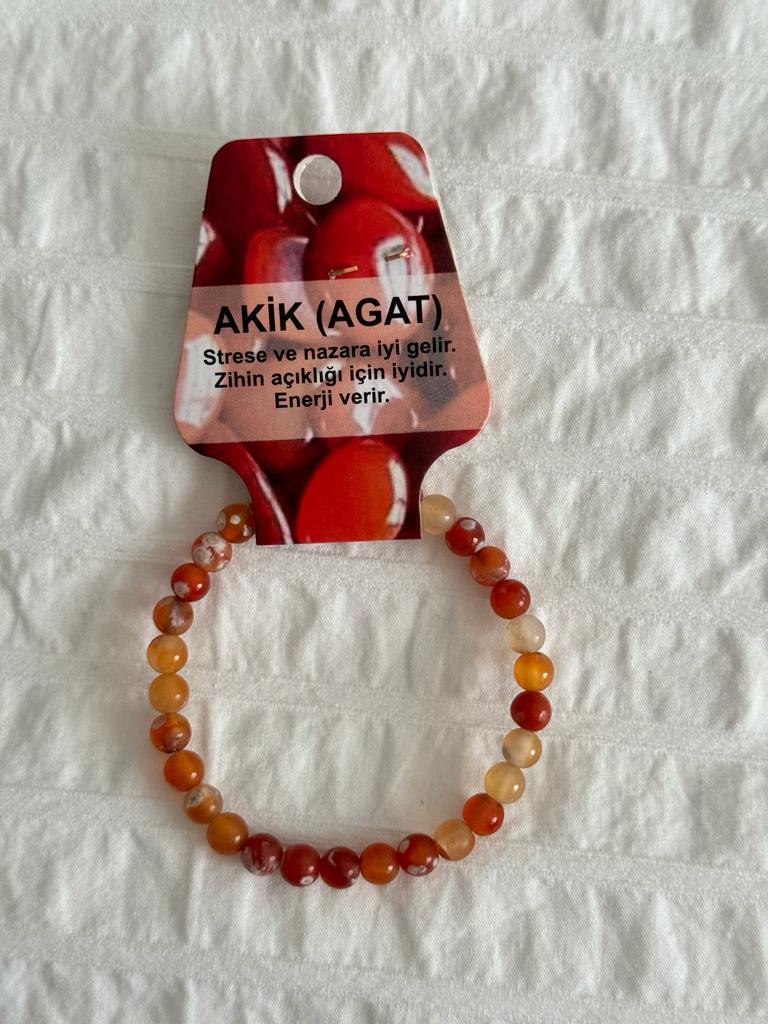 Akik Kahverengi Doğal Taş Bileklik 6mm