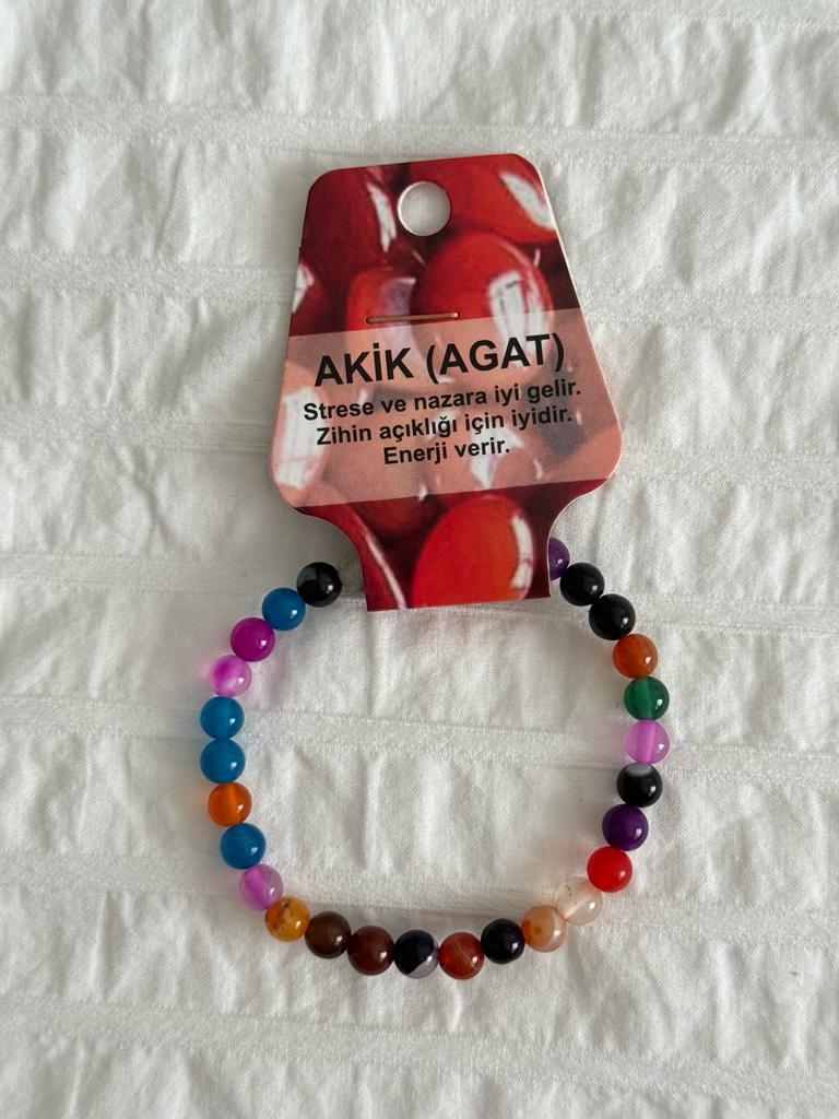 Akik Renkli Doğal Taş Bileklik 6mm
