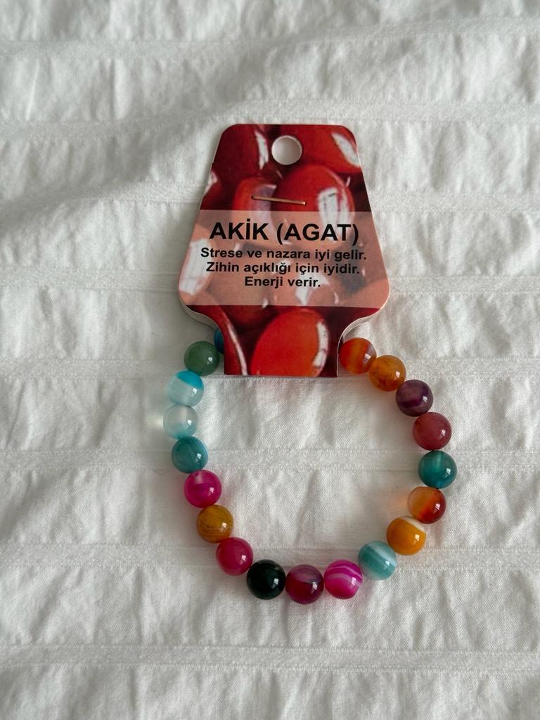 Akik Renkli Doğaltaş Bileklik 8mm